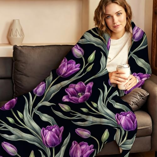 Purple Tulip Blanket, Ultra-Soft Flannel Fleece Throw 50" x 60" - color: Purple Tulip, size: 50"x60"