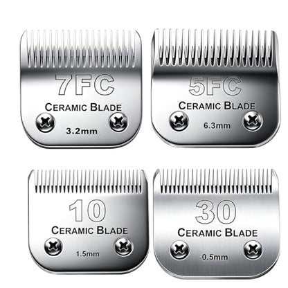 Dog Grooming Blades Compatible with Andis Clipper/Oster A5/Wahl KM Series | Dog Clipper Blade,Ceramic Blade & Stainless Steel Blade Size:#10+30+7FC+5FC,Silver,3 Count - color: 1pc 3-3/4fc: 1/2" (13 Mm)