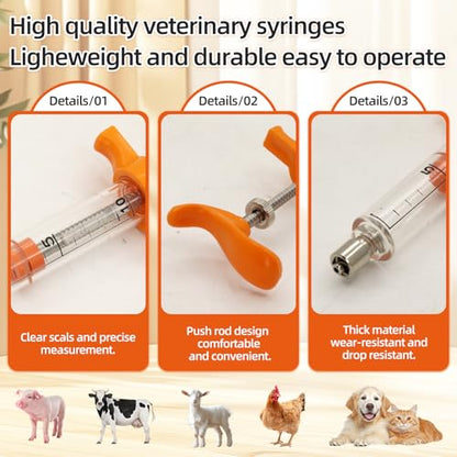 2Pcs Reusable Goat Drench Syringe with 2 Detachable Metal Drench Nozzles