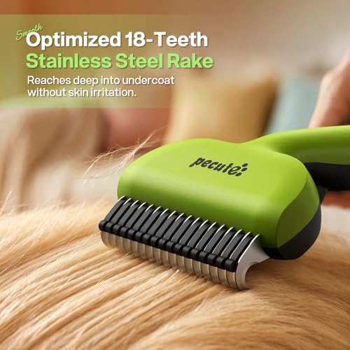 Pecute Self-Cleaning Undercoat Rake for Dogs Cats with Thick Double Coats - color: Green