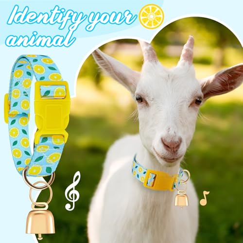 Talltalk Goat Collars with Bells Grazing Copper Bell and Adjustable Nylon Collar Set Loud Bronze Bell for Farm Pet Sheep Cow Sheep Dog Accessories Goat Gift(Lemon,Blue) - color: Blue, style: Lemon