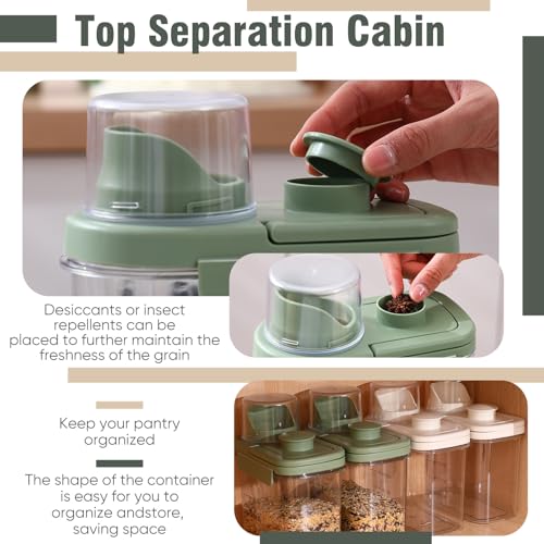 Maxdot 2 Pcs Bird Seed Storage Container 1.7 Qt/1.6 L with Tight Lids Airtight Cup Pet Food Storage Measuring Containers Lids with Pouring Spouts for Macaws African Grey Cockatoos(Green)