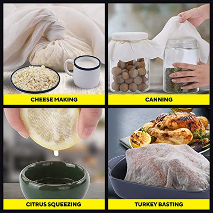 Sufaniq Cheese Cloths, Grade 90 (9 Sq Feet) 100% Pure Cotton Reusable Cheesecloth, Unbleached Ultra Fine Fabric, Cheesecloth for Straining, Premium Butter Muslin Cloth for Straining - 1 Sq Yard - size: Grade 90 - 1 Yard