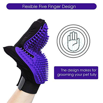 Pet Hair Removal Glove with 255 Silicone Tips for Dogs & Cats,1 Pair Purple