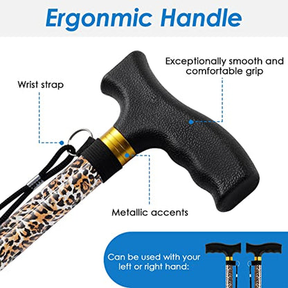 Walking Cane PANZHENG Cane for Man/Woman | Mobility & Daily Living Aids | 5-Level Height Adjustable Walking Stick | Comfortable Plastic T-Handle Portable Walking Stick Folding Cane - color: Cane-Leopard grain