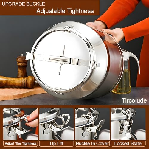 304 Stainless Steel Milk Can with Airtight Lid, 7.4Gal Heavy Duty Milk Transport Cans with Funnel Ladle, Sealed Container for Milk, Oil, Wine, Grain, Flour 28L - size: 28L