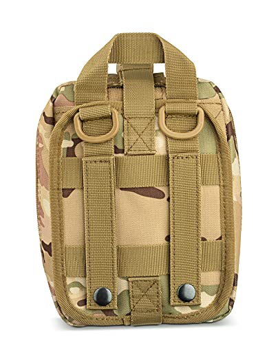 Scherber Premium IFAK Kit Trauma Pack | HSA/FSA Approved | SOF Tourniquet, QuikClot 4x4 HyFin Chest Seal, Israeli Bandage | Fully Stocked MOLLE Pouch for Gunshot, Bleeding, Major Wound Care (Camo) - color: Camouflage
