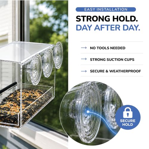 Kool Krafts Window Bird Feeder Kit for Kids & Families – Includes 1 lb USA Made Bird Food, 24-Page Educational Bird Guide Booklet, Removable Tray & Water Cup
