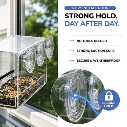 Kool Krafts Window Bird Feeder Kit for Kids & Families – Includes 1 lb USA Made Bird Food, 24-Page Educational Bird Guide Booklet, Removable Tray & Water Cup
