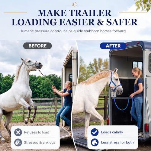 Abbylike Dually Style Horse Training Halter, Blue Bitless Pony Control Headcollar, Humane Pony Behavior Correction Tool for Leading, Training, Adjustable Equine Equipment - size: L,Warmblood