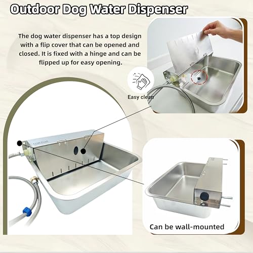 Stainless Steel Automatic Pet Waterer with Flip-Top & Wall Mount - size: Large-Flip cover