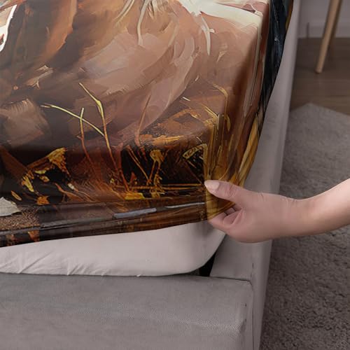 White Brown Horses Bedding Queen Size,1 Fitted Sheet+2 Pillowcases. - color: Yellow-black, size: Queen