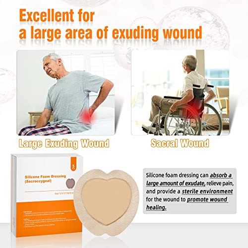 Carbou Silicone Sacrum Foam Dressing, 7.2"x7.2"(18cmx18cm), Box of 5 | Silicone Foam Dressing, Bordered Silicone Adhesive Sacral Foam Dressing for Bed Sore, Wound Care Products - size: 7.2x7.2 Inch (Pack of 5)