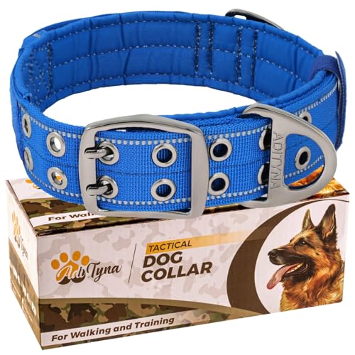 ADITYNA Heavy Duty Dog Collar for Medium Dogs with Traffic Handle - color: Royal Blue, size: Medium: Fit 15-19" Neck
