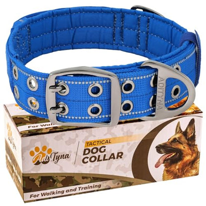 ADITYNA Heavy Duty Dog Collar for Medium Dogs with Traffic Handle - color: Royal Blue, size: Medium: Fit 15-19" Neck