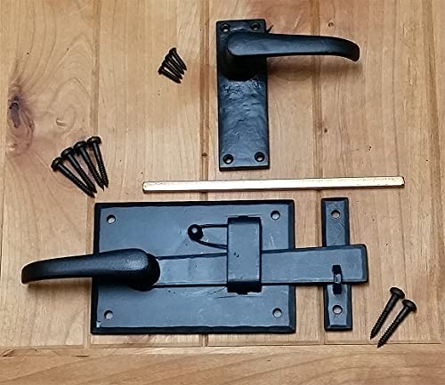 Gate Latch, Heavy Duty, with Lever for Doors or Gates, Black, Right Hand - style: Gate Latch - Right Hand