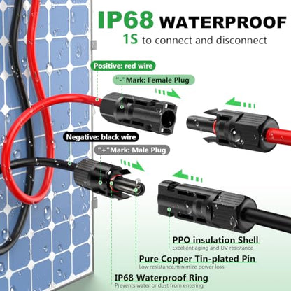 Oududainzi 25FT Solar Extension Cable with Female and Male Connector - size: 28FT