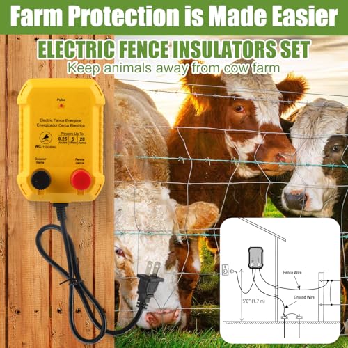 MorningRo Electric Fence Charger Kit 0.25 J 5 Mile 80 Insulators 985ft Wire - style: 0.25 Joule
