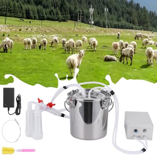 Automatic Pulsating Goat Milking Machine, 14L Stainless Steel Bucket Portable Sheep Milker with Food-Grade Silicone Cups and Adjustable Suction for Farm Home Use Dairy Equipment M - size: M