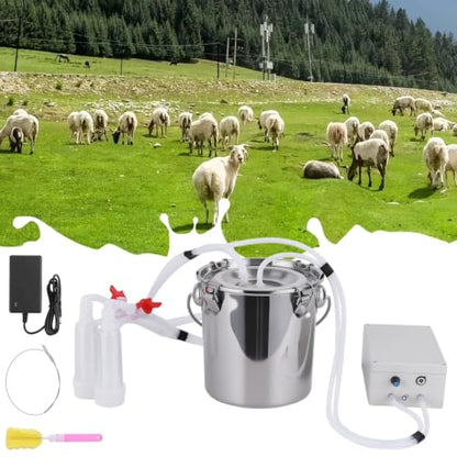 Automatic Pulsating Goat Milking Machine, 14L Stainless Steel Bucket Portable Sheep Milker with Food-Grade Silicone Cups and Adjustable Suction for Farm Home Use Dairy Equipment M - size: M