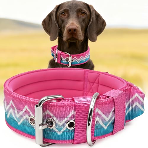 Dog Collar for Large Dogs,2 in Wide Heavy Duty,Pressure-Relief Padded, A-L - color: Pink Teal, size: L