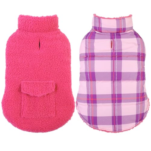 ASENKU Dog Winter Coat, Reversible Dog Jacket for Small Medium Large Dogs - color: Hotpink, size: X-Small