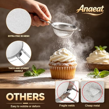 Anaeat Fine Mesh Strainers - Premium Stainless Steel Colander Sieve Sifters, with Durable Mesh and Sturdy Handle, Excellent for Sifting Dry ingredients, Flour, Pastas, Rice, Tea (3.15"） - color: 3.15" Diameter