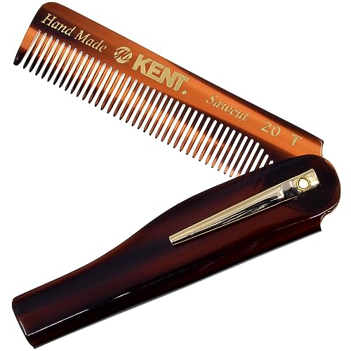 Kent 20T Handmade Folding Pocket Comb for Men, Fine Tooth Hair Comb Straightener for Everyday Grooming Styling Hair, Beard or Mustache, Use Dry or with Balms, Saw Cut Hand Polished, Made in England - color: Tortoiseshell, size: 1 Pack