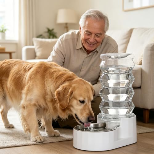 RIZZARI 8L Gravity Dog Water Dispenser: Stainless Steel Bowl Anti-Splash - color: White, size: 8L
