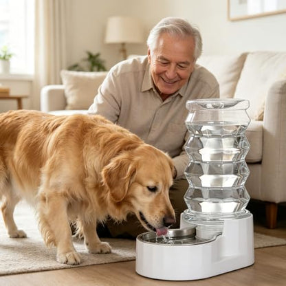 RIZZARI 8L Gravity Dog Water Dispenser: Stainless Steel Bowl Anti-Splash - color: White, size: 8L