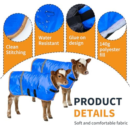 Fleece-Lined Calf Coat – 150g Insulated Winter Jacket for Calves & Goats – Blue/Gold – 2-Pack