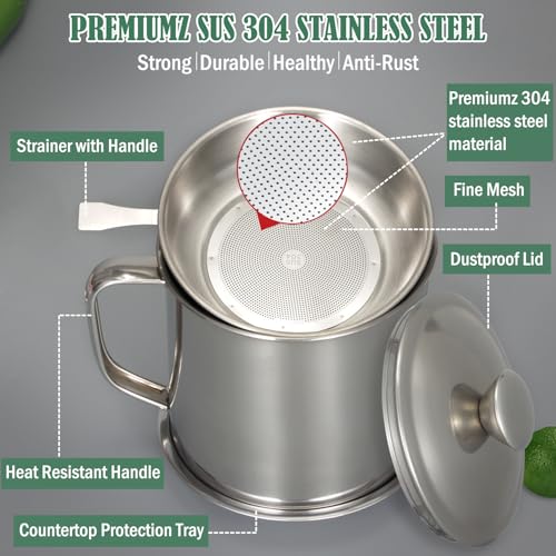Bacon Grease Container with Strainer 42 oz for Kitchen Saver with Tray - size: 42oz