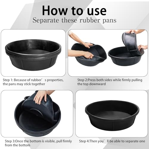 6 Pcs Rubber Feeder Pan 12 Quart/ 3 Gallon Rubber Dust Bath Tub Large Utility Feed Bucket Livestock Bowl for Feeding Pig Dog Horse Goat Chicken Animal, 17.1 x 4.3 Inch