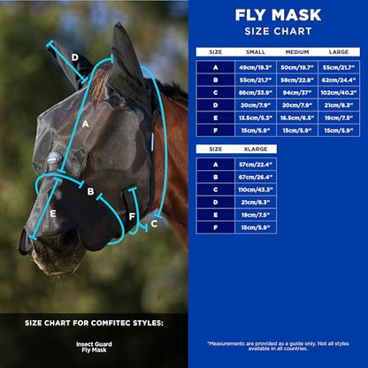 WeatherBeeta ComFiTec Insect Guard Fly Mask with Ears & Nose, Black, Medium - size: M