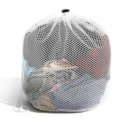 Small Laundry Bags Mesh for Delicates - White Polyester Wash Bags with Drawstring for Socks, Lingerie, Travel, Dorm, Machine Washable, 15.75×18.9 inches