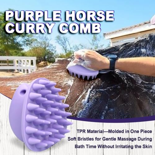 MAXIMILIAN Purple Horse Curry Comb Horse Brush for Shedding&Bathing&Massage