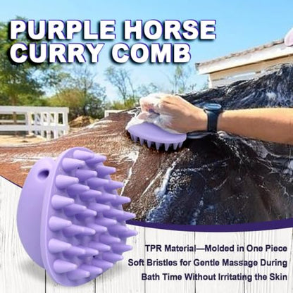 MAXIMILIAN Purple Horse Curry Comb Horse Brush for Shedding&Bathing&Massage