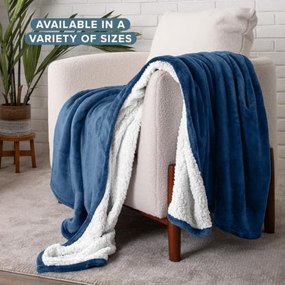 Bare Home Sherpa Fleece Blanket (Twin/Twin XL, Dark Blue) | Reversible Blanket for Bed, Sofa, and Couch, Warm & Lightweight, Fluffy & Soft - color: 12 - Dark Blue, size: Twin/Twin XL