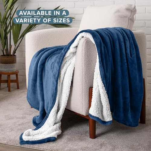 Bare Home Sherpa Fleece Blanket (Throw, Dark Blue) - color: 12 - Dark Blue, size: Throw/Travel
