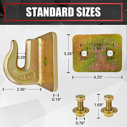 VIAGL 2 Pack 3/8" Tractor Bucket Grab Hook Grade 70 Forged Steel Bolt On Grab Hook Tow Hook Mount with Backer Plate,Work Well for Tractor Bucket, RV, UTV,Truck