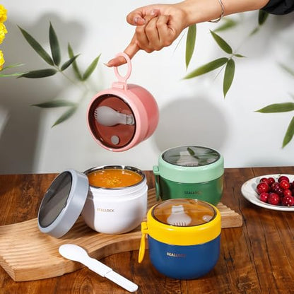 4pcs Overnight Oat Containers with Lids and Reusable Plastic Spoons,20oz Portable Stainless Steel Yogurt Breakfast On The Go Cups, Cups for Cereal,Milk and fruit Salad Storage Container