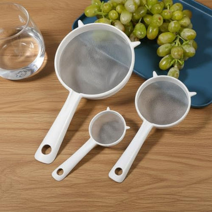 Plastic Mesh Strainer Set,4 Pcs Kefir Strainer Set Fine Sieve with Handle Plastic Non-Metal Sieve with Fine Mesh for Juice Yogurt Coffee Honey Milk Nut Milk with Handle