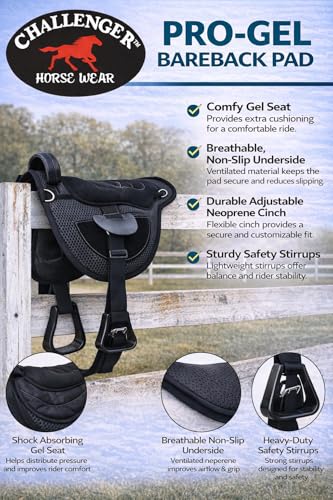 CHALLENGER Horse Saddle PAD Horse Western Lightweight Breathable Neoprene Bareback 39TS03 - color: Black