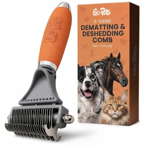 GoPets 2-in-1 Deshedding & Dematting Comb & Grooming Brush for Dogs & Cats - style: 2-Sided Dematting Comb