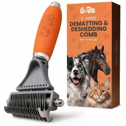 GoPets 2-in-1 Deshedding & Dematting Comb & Grooming Brush for Dogs & Cats - style: 2-Sided Dematting Comb