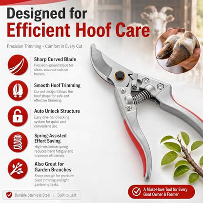 2 Pcs 8.3 Inch Goat Hoof Trimmers Farrier Shears, Stainless Steel Curved Blade Sheep Hoof Clippers, Livestock Nail Trimming Tool for Goats, Sheep, Pig, Horse, Garden Scissors