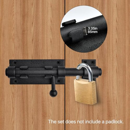 6.3inch Sliding Bolt Gate Latch, 2 Pack Heavy Duty Barrel Bolt with Padlock Hole, 304 Stainless Steel Solid Gate Lock Security Guard Door Latches for Yard Trailer Fence Shed Garages (Black) - color: Black