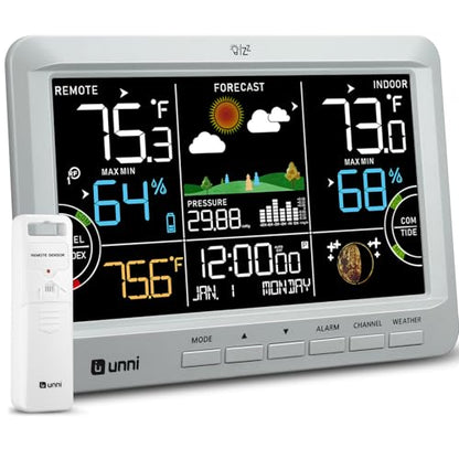 Weather Station Indoor Outdoor Thermometer Wireless Atomic Clock Grey | Home Atomic Clock Large Constant Display, Inside Outside Temperature Humidity Monitor, Dew Heat Point, Barometer - color: Grey