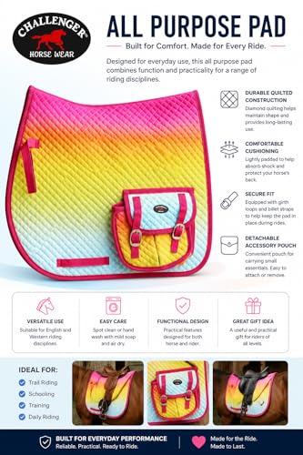 CHALLENGER Horse Quilted Aussie English All-Purpose Saddle Pad Ombre w/Pockets 72158 72158