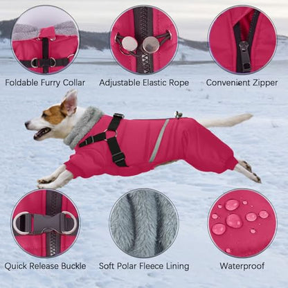 BRKURLEG Dog Winter Coat with Harness Built in, Winter Dog Jacket for Small and Medium Dogs, Small Dogs Snowsuit Reflective Windproof Cold Weather Coat, Puppy Warm Fleece Coats, Hot Pink, S - color: Hot pink, size: Small